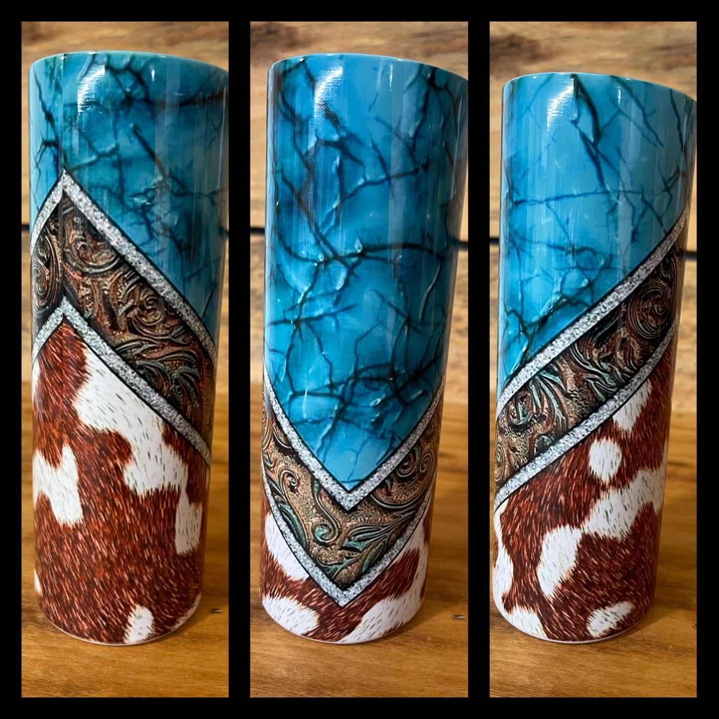 Cow hide turquoise 20 oz tumbler